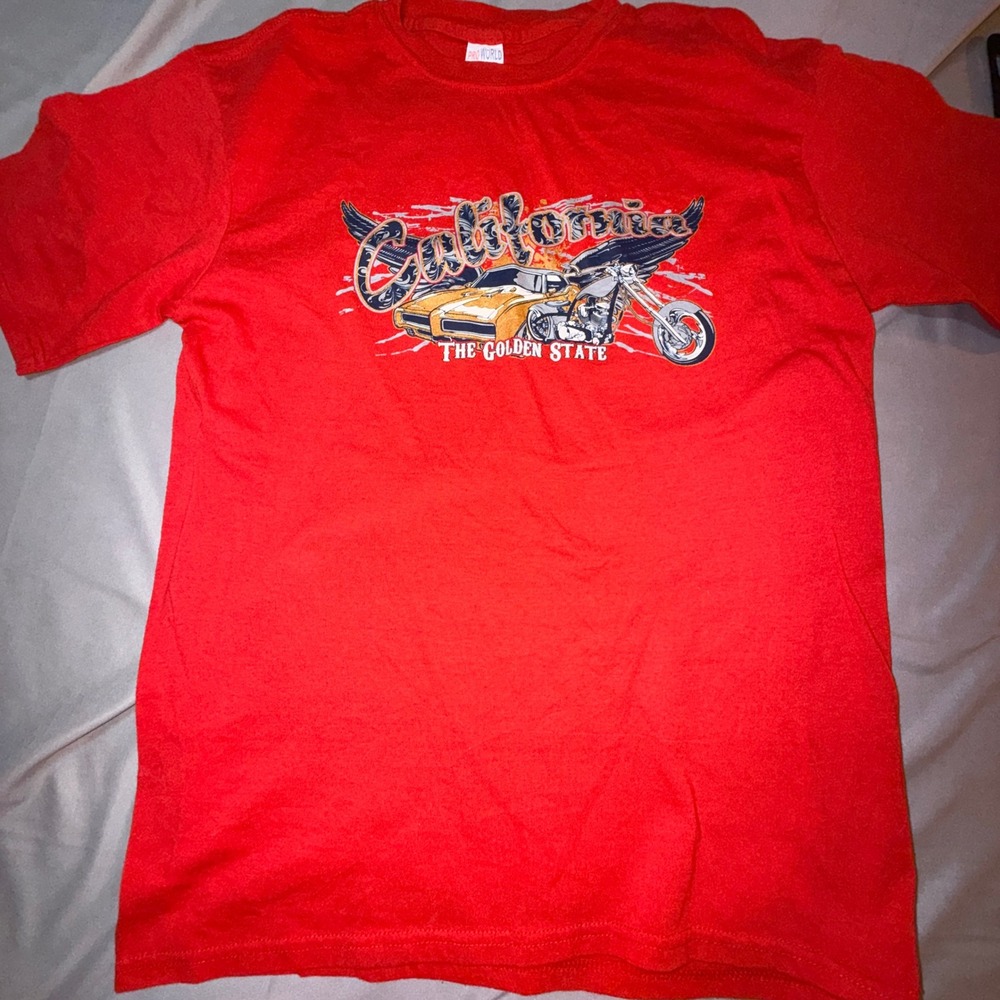Pro World‎ California Graphic Tee Mens L Red Excellent Muscle Car Biker Souvenir
